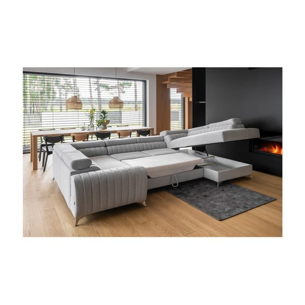 Gaiši pelēks salokāms/ar uzglabāšanas vietu stūra dīvāns (ar labo stūri/U veida) Louis – ELTAP-image-2