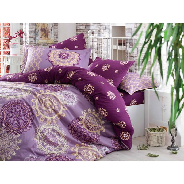 Kokvilnas gultasveļa ar palagu un 2 spilvendrānām Osmaņu violeta, 200 x 220 cm