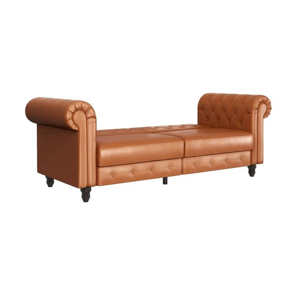 Konjakbrūns salokāms dīvāns no ādas imitācijas 236 cm Felix – Støraa-image-3