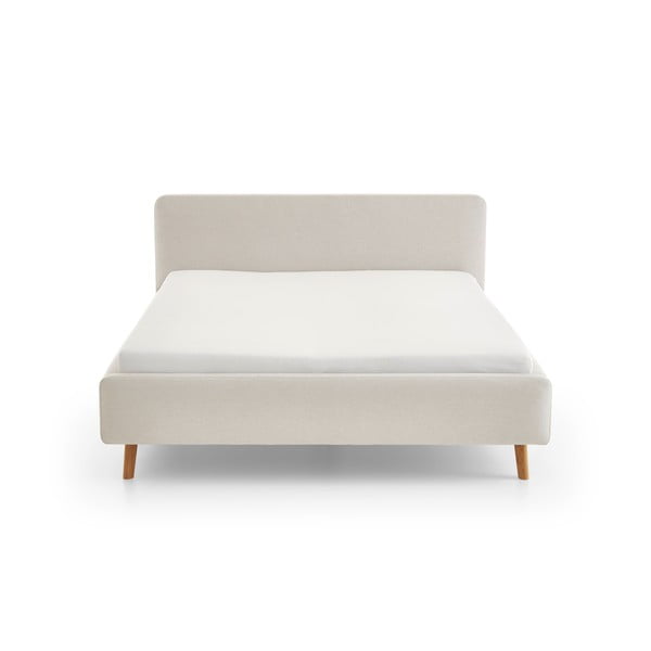 Krēmkrāsas polsterēta divvietīga gulta bez režģa 160x200 cm Mattis – Meise Möbel-image-3