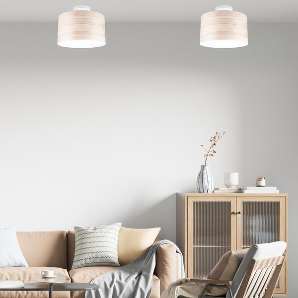 Gaiši brūna griestu lampa ar auduma abažūru ø 35 cm Print – LAMKUR-image-1