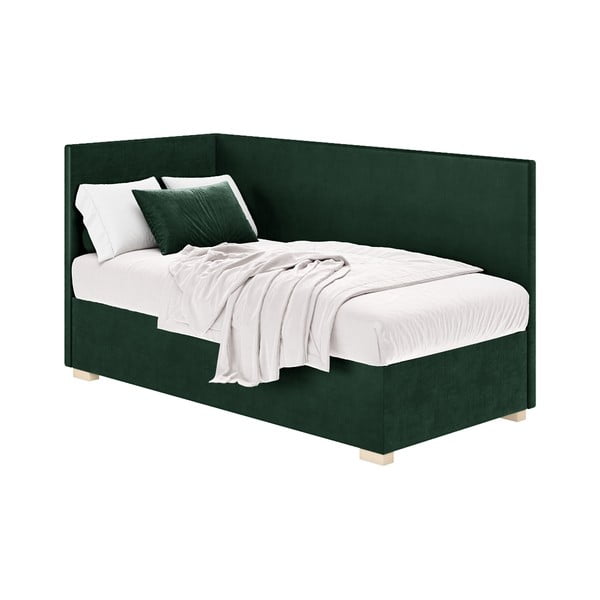 Tumši zaļa stūra bērnu gulta ar veļas kasti ar matraci 90x200 cm Flexi – Ghado-image-3
