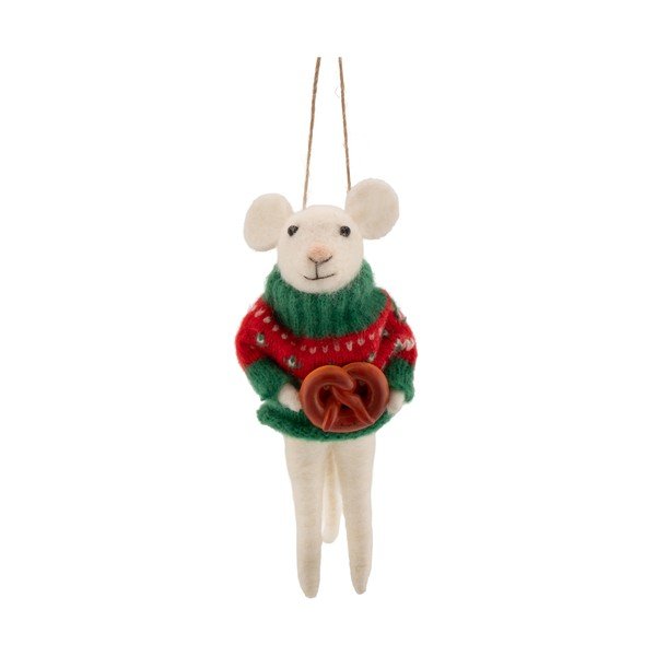 Tekstila Ziemassvētku eglītes rotājums 6 cm Mouse with Pretzel – Sass & Belle