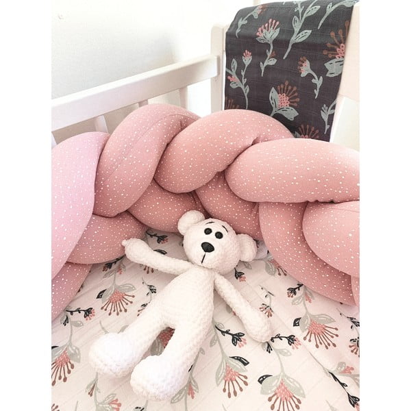 Rozā kokvilnas gultas apmalīte T-TOMI, garums 180 cm-image-1