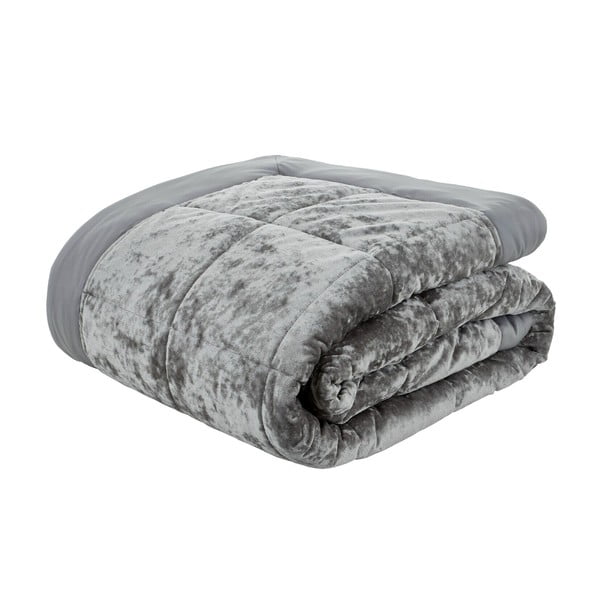 Pelēks samta stepēts gultas pārklājs divvietīgai gultai 220x220 cm Crushed – Catherine Lansfield-image-1