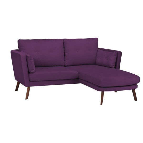 Mazzini Sofas Elena tumši violets trīsvietīgs dīvāns ar atpūtas krēslu labajā stūrī