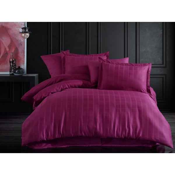 Tumši violeta pagarinātā gultas veļa divguļamai gultai no kokvilnas satīna ar palagu un segas pārvalku 240x260 cm Ekose – Mijolnir