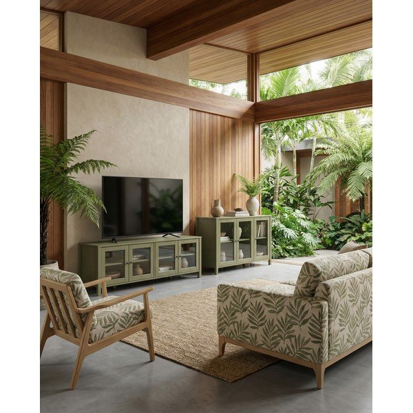 Zaļa priedes masīvkoka vitrīna 142x80x40 cm Alessandra – Marckeric-image-1