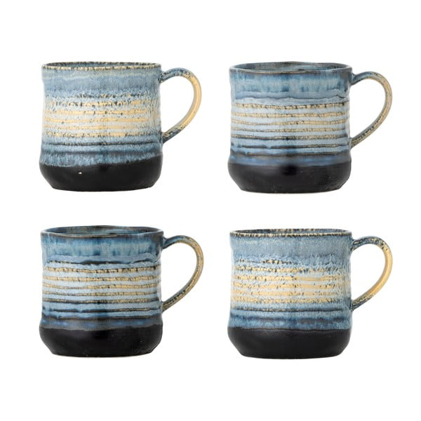 Zilas akmensmasas krūzes (4 gab.) 380 ml Deana – Bloomingville