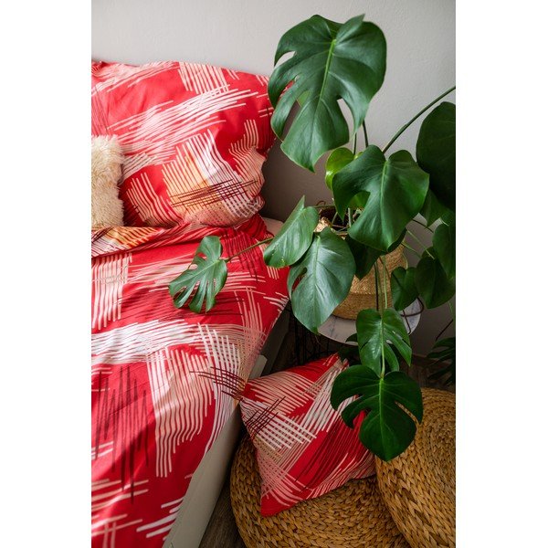 Sarkana kokvilnas gultas veļa vienvietīgai gultai 140x200 cm LP Dita Red – Cotton House-image-3