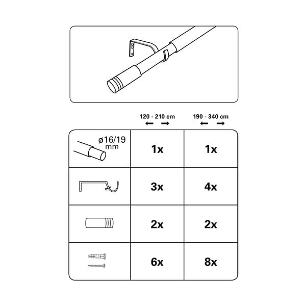 Metāla izvelkamā aizkaru stanga 190–340 cm Válec – Gardinia-image-2