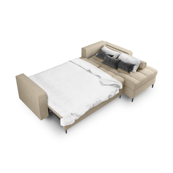 Bēšš izvelkamais stūra dīvāns ar veļas kasti Milo Casa Santo, labais stūris-image-4