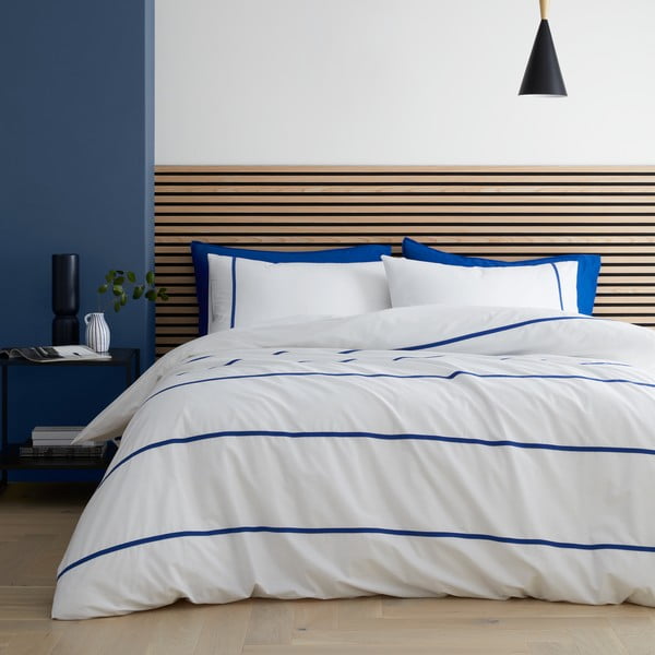 Balta/zila vienguļamā kokvilnas gultas veļa 135x200 cm Herringbone Trim Stripe – Content by Terence Conran