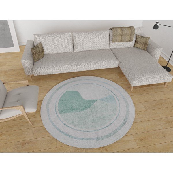 Krēmkrāsas/tirkīzzils mazgājams apaļš paklājs ø 80 cm Yuvarlak – Vitaus-image-1