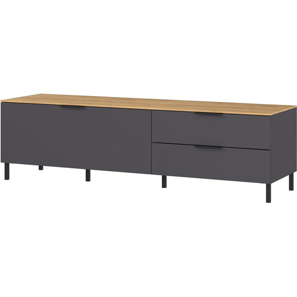 Pelēks TV galdiņš ar ozolkoka imitāciju 164x47 cm California – Germania-image-2