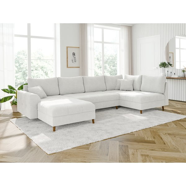 Krēmkrāsas stūra dīvāns no buklē auduma (ar kreiso stūri/U veida) Ariella – Ropez-image-3