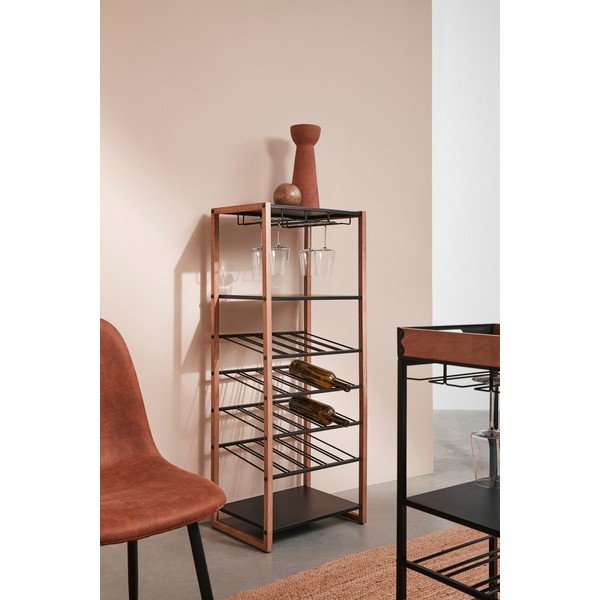 Melns/dabīga toņa metāla vīna skapis pudeļu skaits 20, 50x122x35 cm Isaac – Yes Everyday-image-1