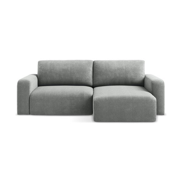 Pelēks salokāms stūra dīvāns no šenila auduma ar uzglabāšanas vietu (ar labo stūri/ar zvilni) Kona – Makamii