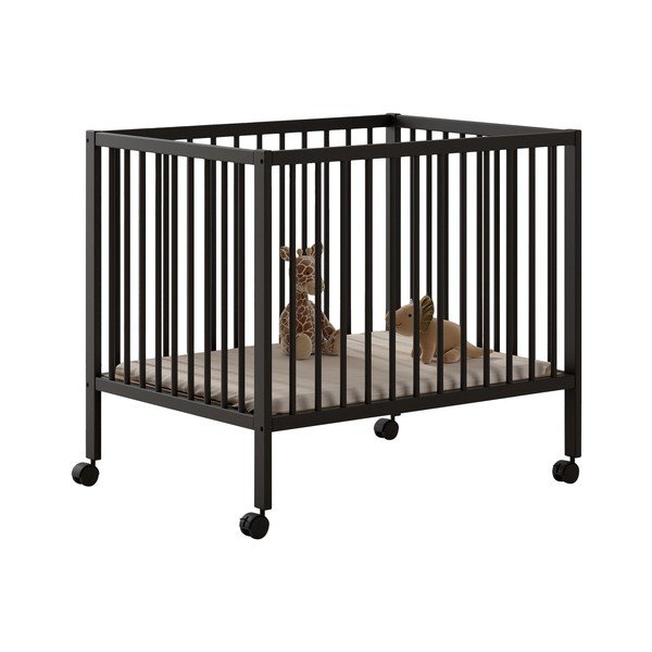 Antracīta pelēka dižskābarža masīvkoka bērnu sētiņa ar regulējamu augstumu/ar riteņiem 95x75 cm Dino – Vipack