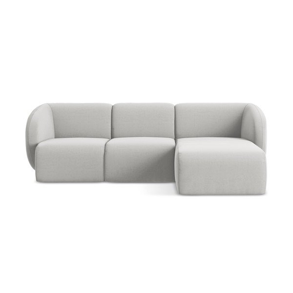 Gaiši pelēks samta stūra dīvāns (ar labo stūri/ar zvilni) Lani – Makamii