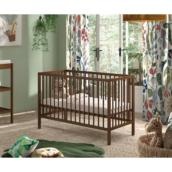 Brūna dižskābarža masīvkoka bērnu gultiņa ar regulējamu augstumu 60x120 cm Dino – Vipack-image-1