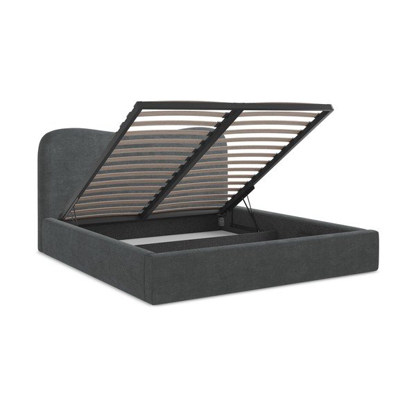 Tumši pelēka polsterēta divvietīga gulta ar veļas kasti un redelēm 180x200 cm Kahai – Makamii-image-3