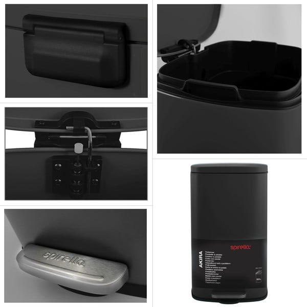 Matēti melna tērauda atkritumu tvertne ar pedāli 50 l   Akira – Spirella-image-3