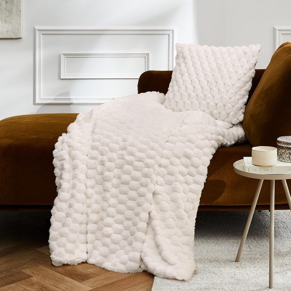 Krēmkrāsas mikroplīša pleds 125x150 cm Frosty – douceur d'intérieur-image-1