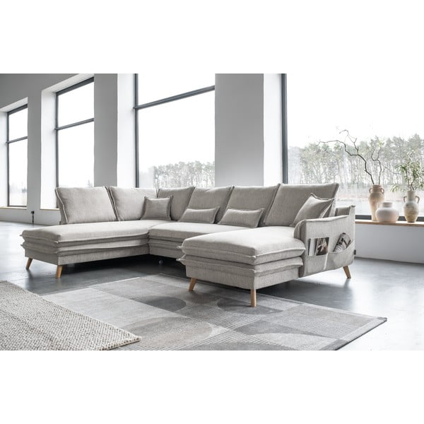 Bēšs salokāms stūra dīvāns (ar kreiso stūri/U veida) Charming Charlie – Miuform-image-4