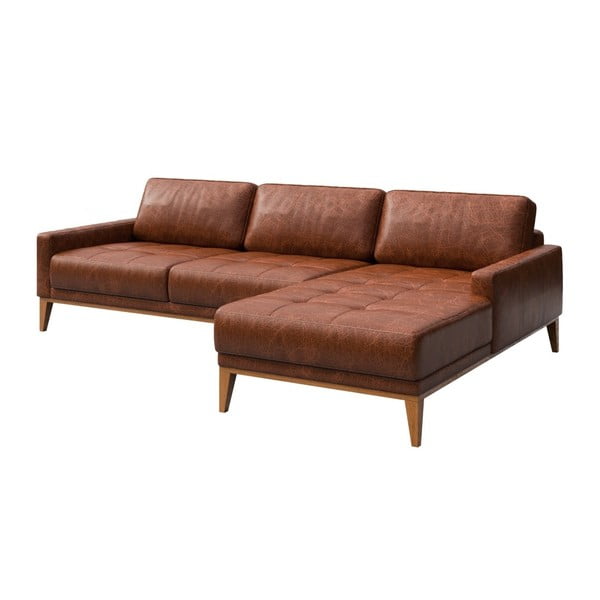 Sarkanbrūns ādas stūra dīvāns MESONICA Musso Tufted, labais stūris-image-2