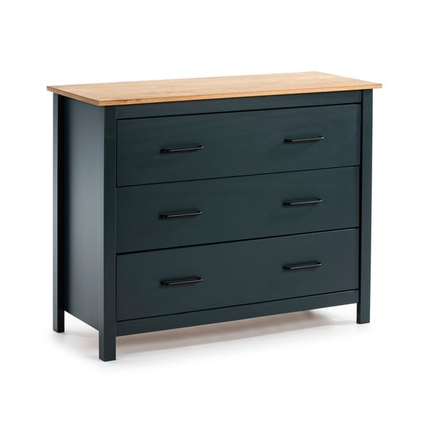 Tumši zila priedes masīvkoka zema kumode 100x80 cm Miranda – Marckeric-image-2