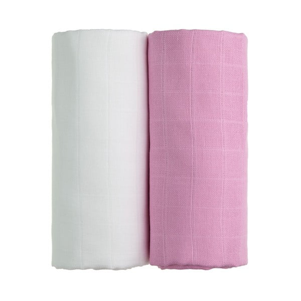 2 baltu un rozā kokvilnas dvieļu komplekts T-TOMI Tetra, 90 x 100 cm