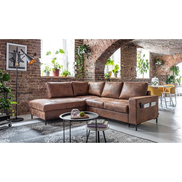 Brūns salokāms stūra dīvāns no ādas imitācijas (ar kreiso stūri) Lofty Lilly – Miuform-image-3