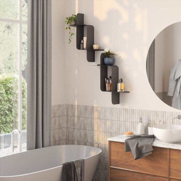 Matēti melni daudzlīmeņu tērauda sienas plaukti (2 gab.) 62 cm Montage – Umbra-image-1