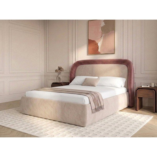 Rozā polsterēta divvietīga gulta ar veļas kasti ar redelēm 160x200 cm Sam – Bobochic Paris-image-2