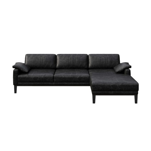 Melns ādas stūra dīvāns MESONICA Musso, labais stūris