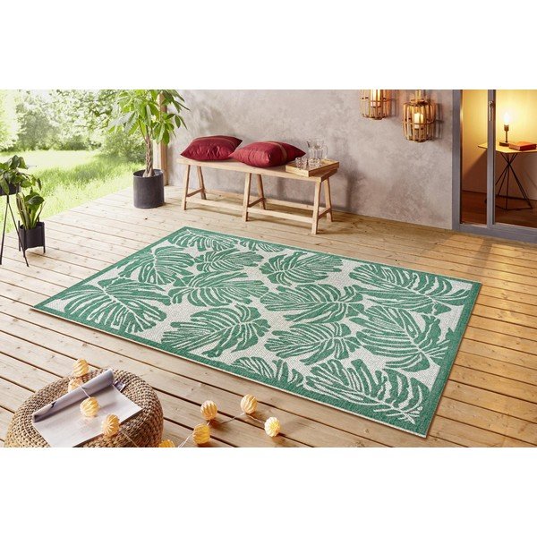 Zaļš un bēšs āra paklājs NORTHRUGS Monstera, 140 x 200 cm-image-1