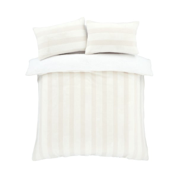 Krēmkrāsas divguļamā mikroplīša gultas veļa 230x220 cm Stripe Fur – Bianca-image-2