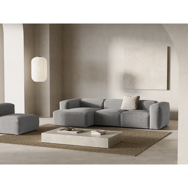 Gaiši pelēks velveta stūra dīvāns (ar kreiso stūri/ar zvilni) Bergamo – Cosmopolitan Design-image-1