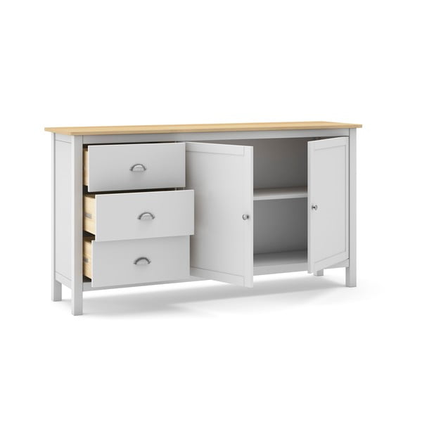 Balta/dabīga toņa zema priedes kumode 150x80,5 cm Misti – Marckeric-image-4