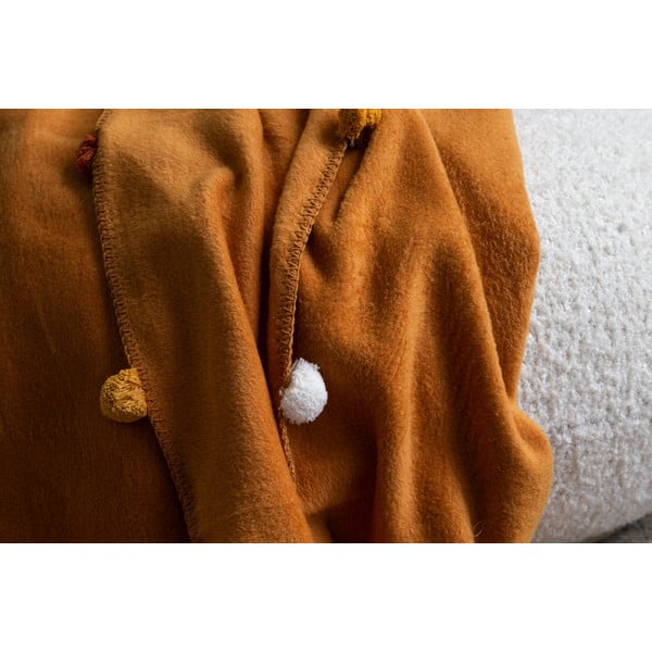 Sinepju dzeltens flīsa gultas pārklājs 200x220 cm Pom Pom – Mijolnir-image-2