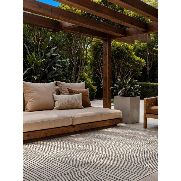 Melns/krēmkrāsas iekštelpu un āra paklājs 120x170 cm Haringey Nightingale – Ted Baker-image-1