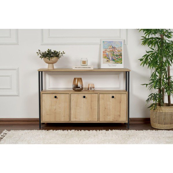 Gaiša dabīga toņa konsoles galds ar ozolkoka imitāciju 29,5x120 cm Solace – Kalune Design-image-4