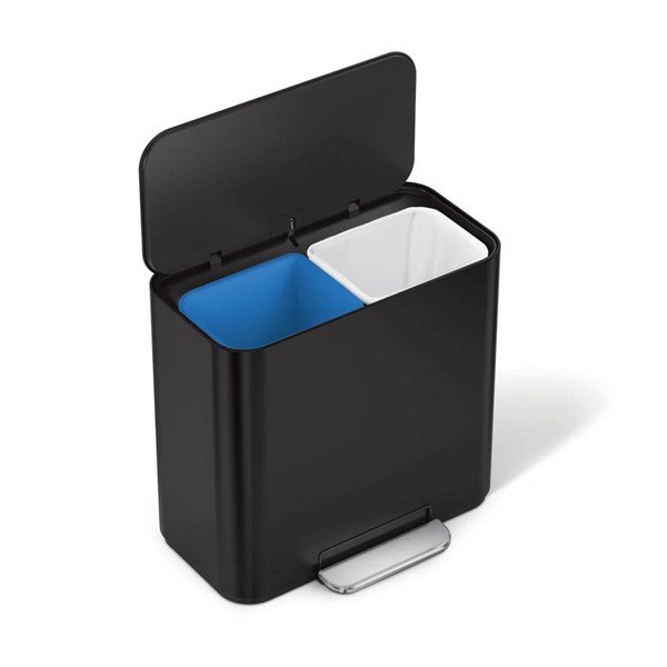 Matēti melna atkritumu šķirošanas/ar pedāli tērauda atkritumu tvertne 15 l Dual Mini – simplehuman-image-4