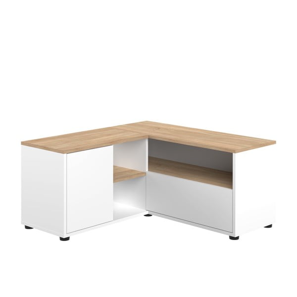 Balts/dabīga toņa TV galdiņš ar ozolkoka imitāciju 90x45 cm Angle – TemaHome