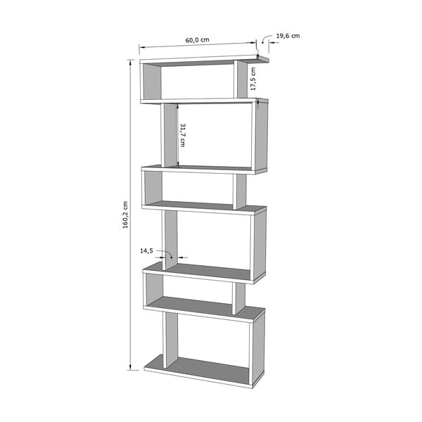 Balts/dabīga toņa grāmatu plaukts ar ozolkoka imitāciju 60x160 cm Bates – Kalune Design-image-2