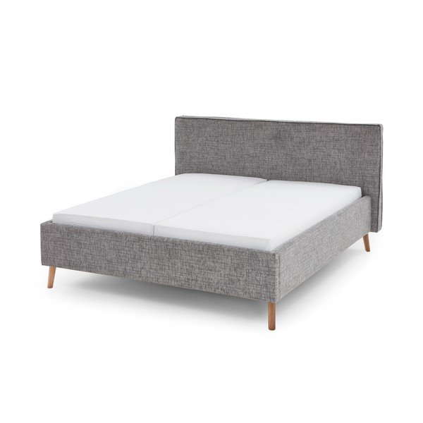 Pelēka polsterēta divvietīga gulta ar veļas kasti ar redelēm 180x200 cm Riva – Meise Möbel