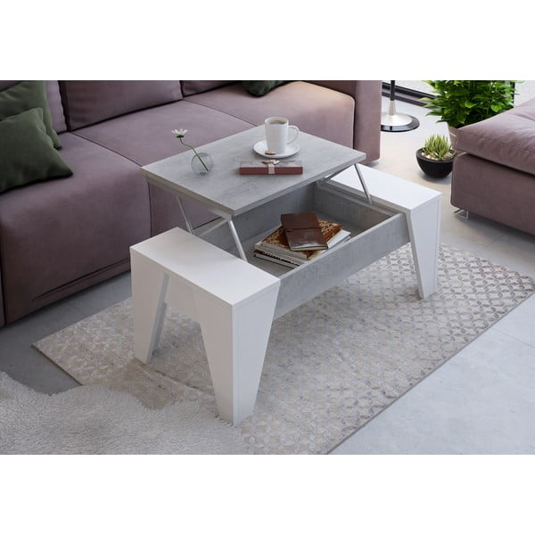 Tomasucci James pelēks un balts kafijas galdiņš ar atvāžamu virsmu-image-1