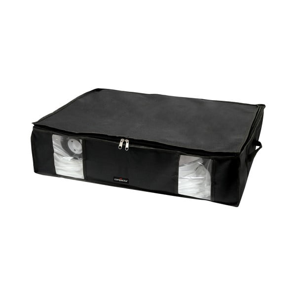 Melna drēbju glabāšanas kaste zem gultas Compactor XXL Black Edition 3D, 145 l