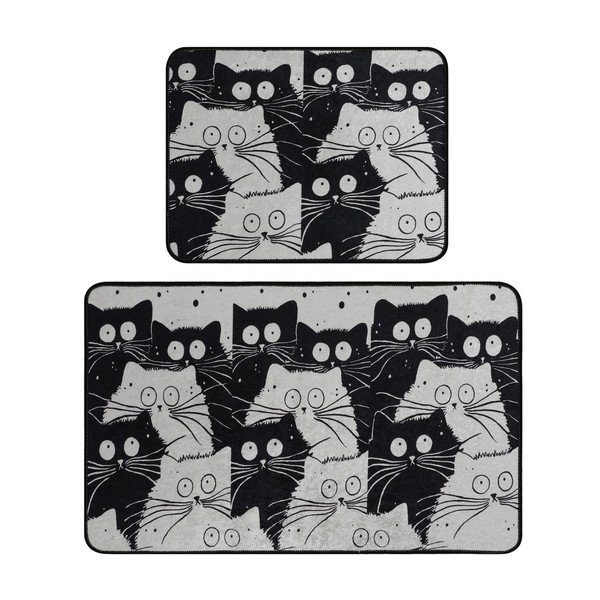 Melni/pelēki vannas istabas paklājiņi (2 gab.) 60x100 cm White Cats – Foutastic